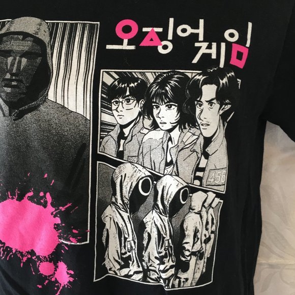 Squid Game Netflix Shirt Sz Small S Black Graphic Pink Unisex Cotton - Picture 5 of 11